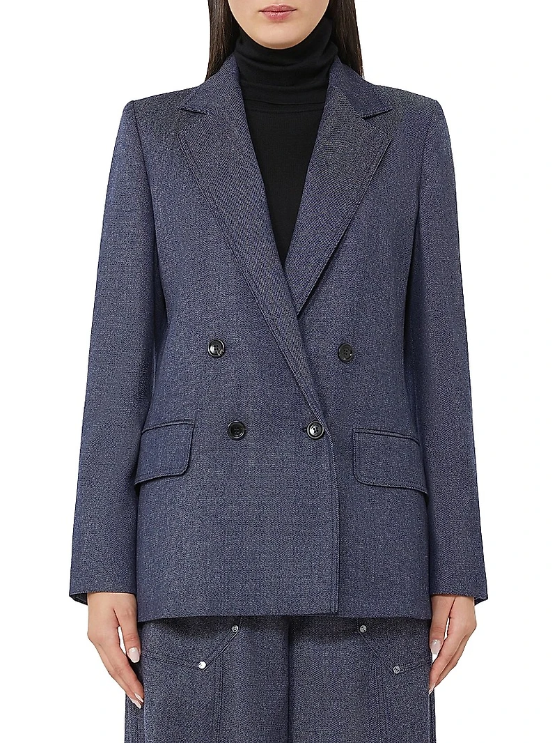 Slim Fit Denim Effect Wool Blazer