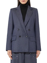 Slim Fit Denim Effect Wool Blazer