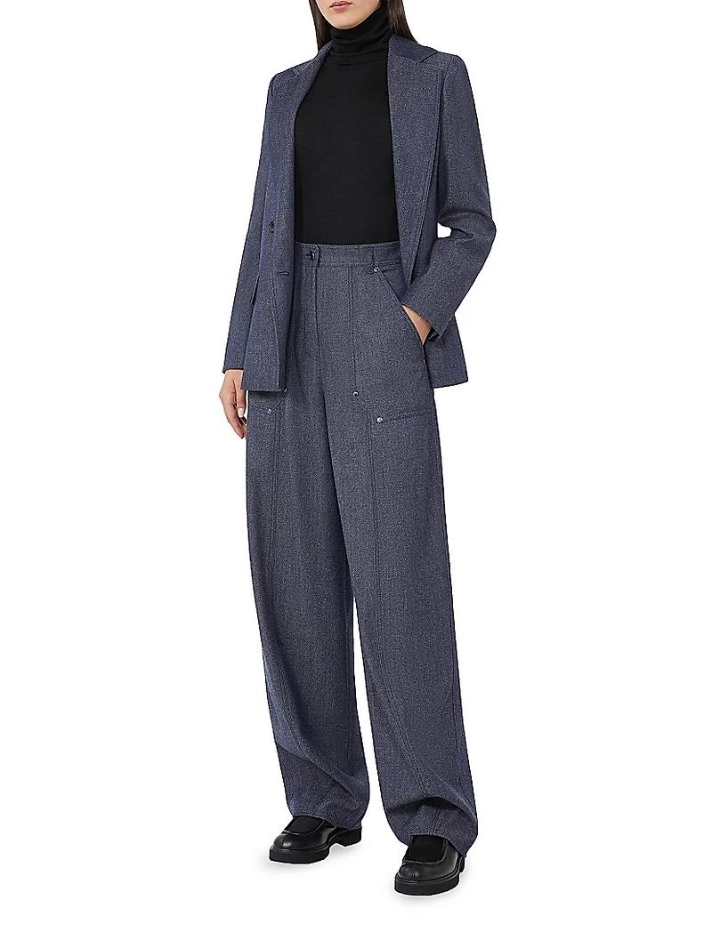 Slim Fit Denim Effect Wool Blazer