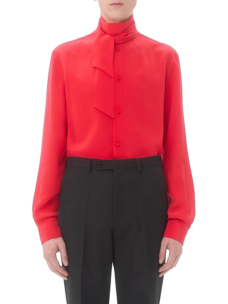 Crepe De Chine Silk Shirt with Scarf Collar