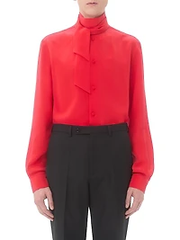 Crepe De Chine Silk Shirt with Scarf Collar