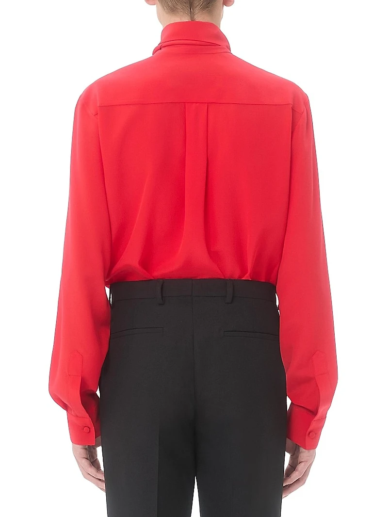 Crepe De Chine Silk Shirt with Scarf Collar
