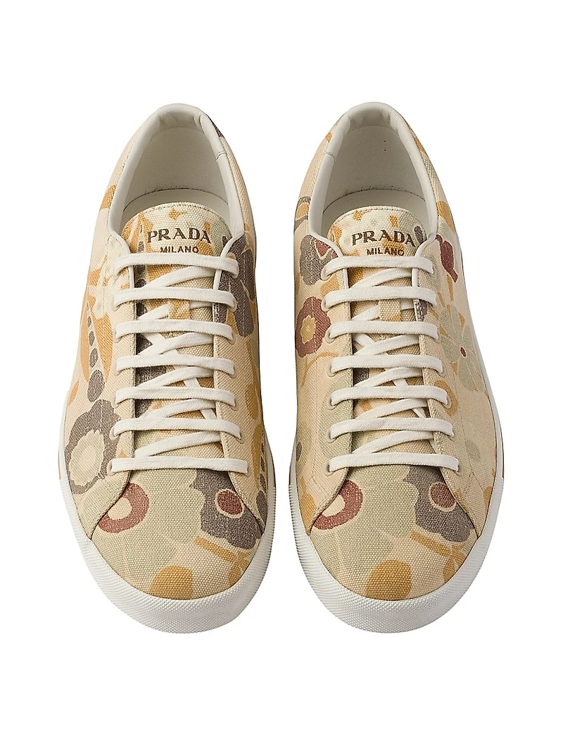 Laced Floral Print Canvas Sneakers