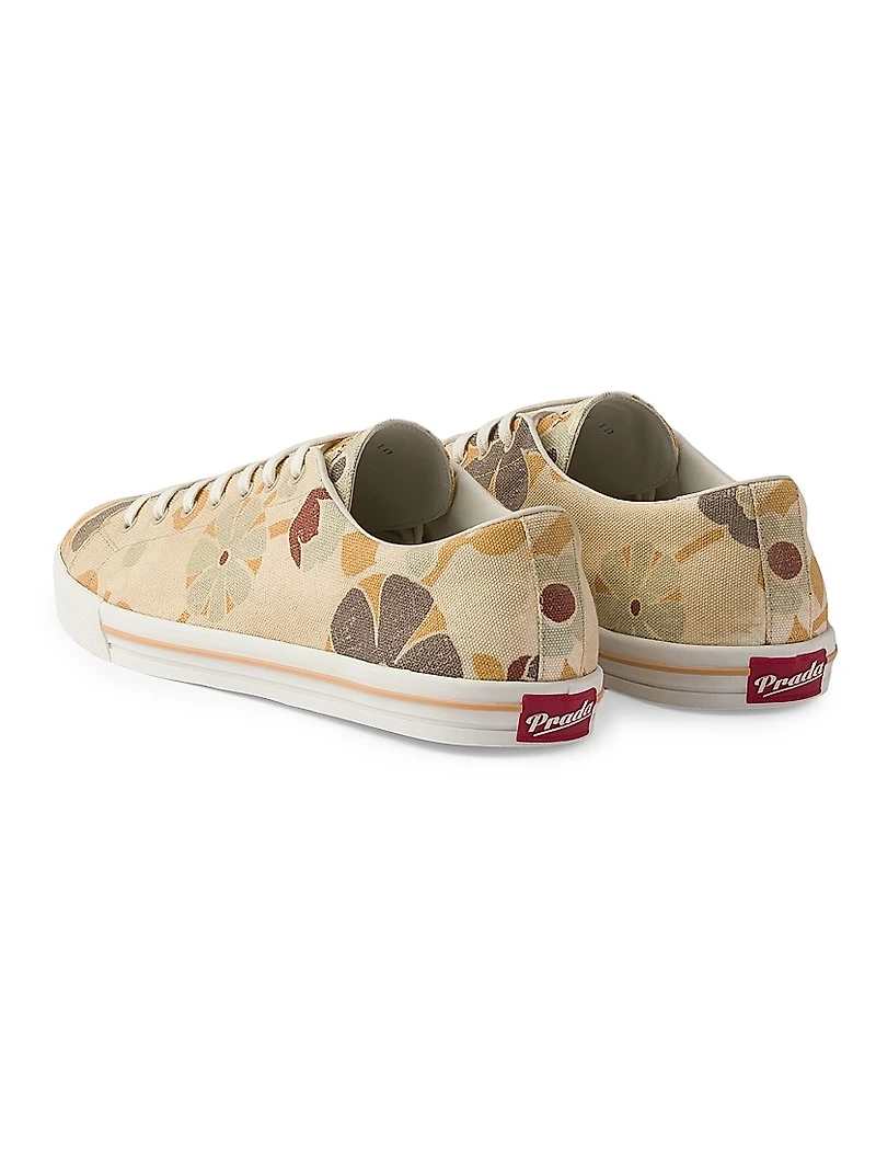Laced Floral Print Canvas Sneakers