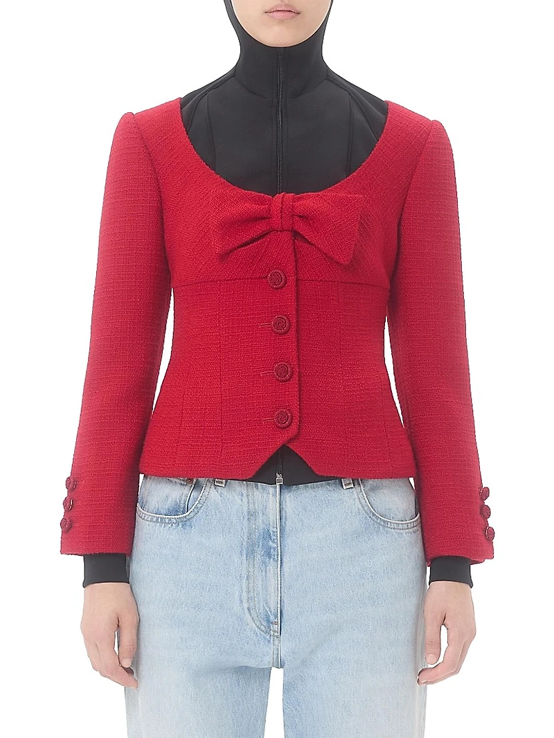 Short Jacket Plain Wool Tweed