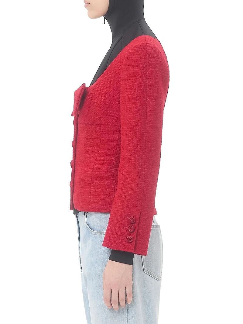 Short Jacket Plain Wool Tweed