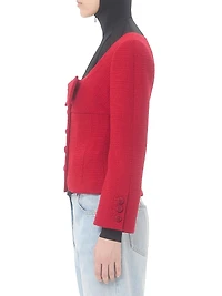 Short Jacket Plain Wool Tweed