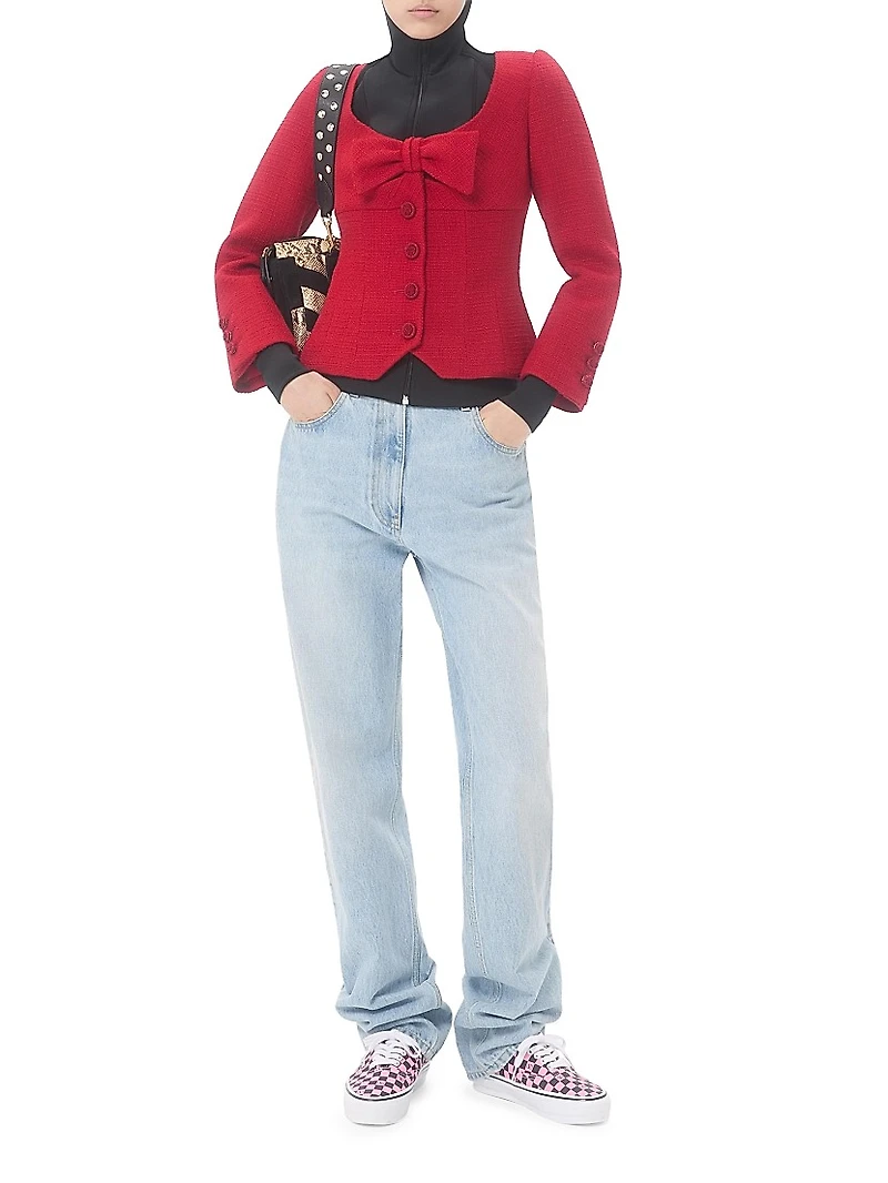 Short Jacket Plain Wool Tweed