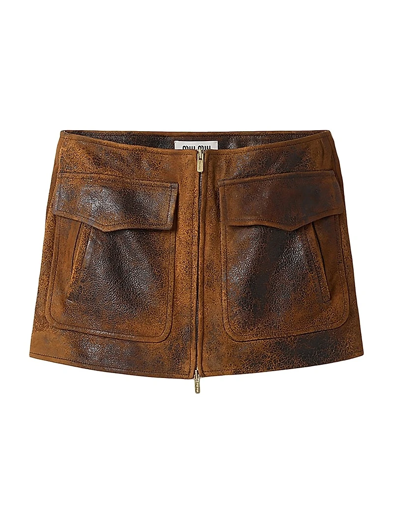 Waxed Suede Leather Mini-Skirt