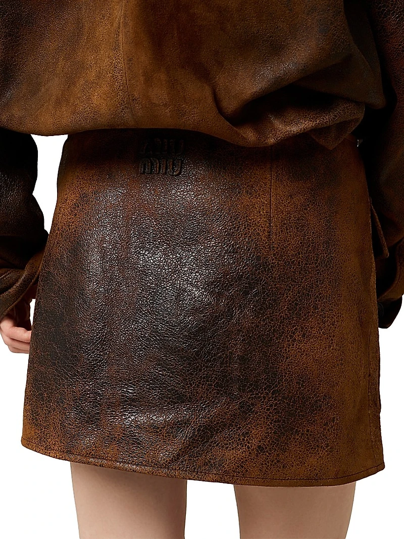 Waxed Suede Leather Mini-Skirt