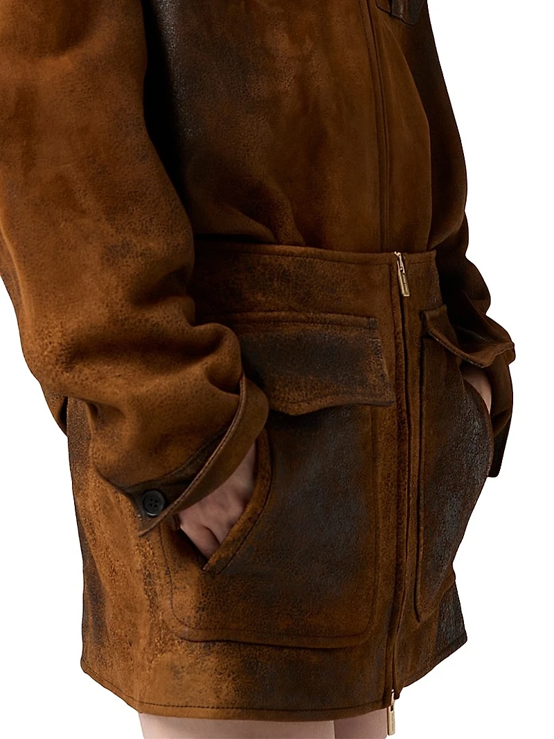 Waxed Suede Leather Mini-Skirt