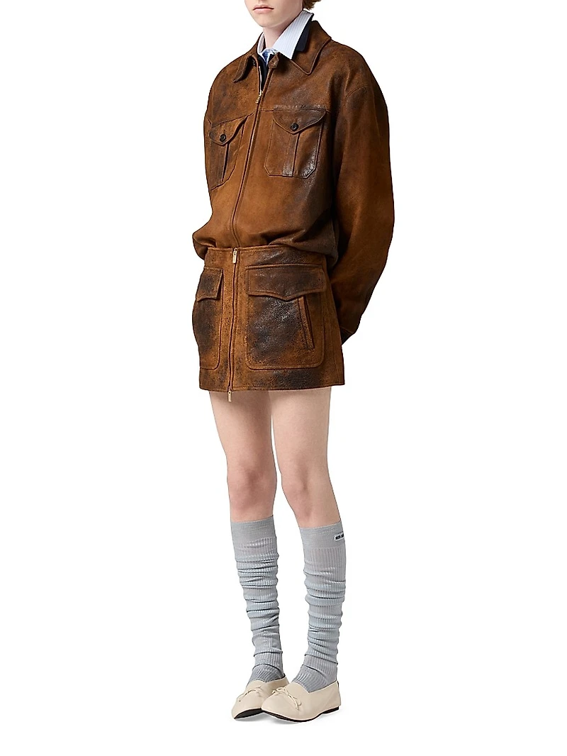 Waxed Suede Leather Mini-Skirt