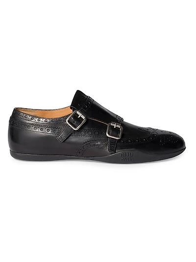 Calf Leather Brogue Shoe with Buckles