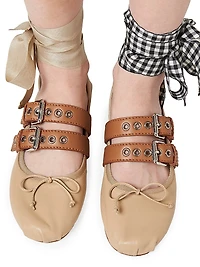 Nappa and Calf Leather Ballerinas