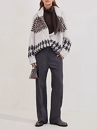 Handmade Prince of Wales Crochet Opera Cardigan in Cashmere, Cotton and Alpaca with Belt