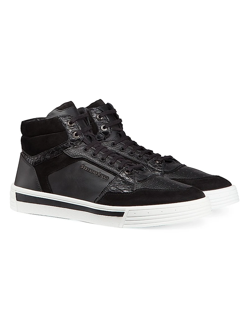 Croc and Calf Ankle Boots