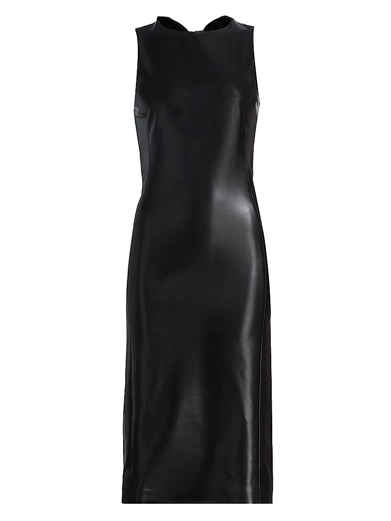 Wynell Velvet Bow-Detail Faux-Leather Midi-Dress