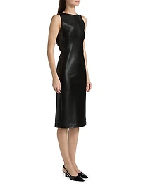 Wynell Velvet Bow-Detail Faux-Leather Midi-Dress