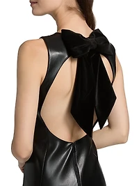 Wynell Velvet Bow-Detail Faux-Leather Midi-Dress