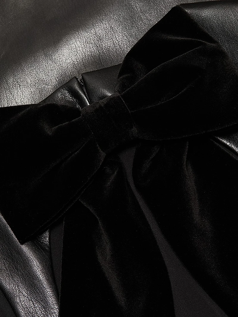 Wynell Velvet Bow-Detail Faux-Leather Midi-Dress