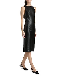 Wynell Velvet Bow-Detail Faux-Leather Midi-Dress