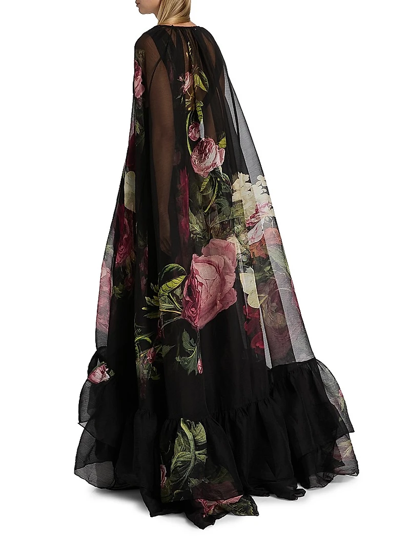 Roya Floral Cape-Back Gown