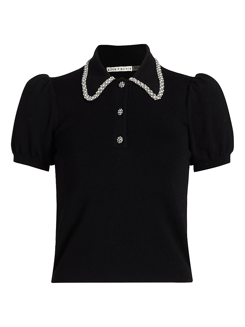 Ramona Imitation Pearl- & Crystal-Embellished Polo Sweater