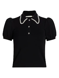 Ramona Imitation Pearl- & Crystal-Embellished Polo Sweater