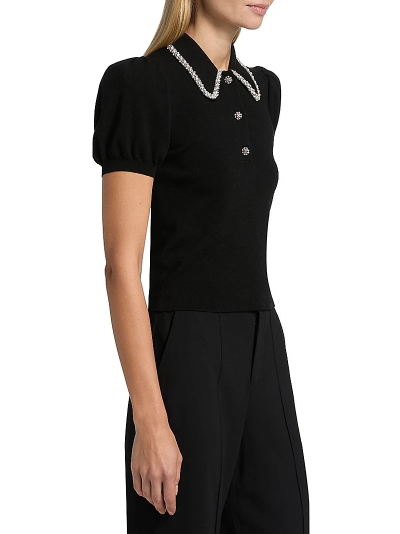 Ramona Imitation Pearl- & Crystal-Embellished Polo Sweater