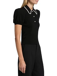 Ramona Imitation Pearl- & Crystal-Embellished Polo Sweater