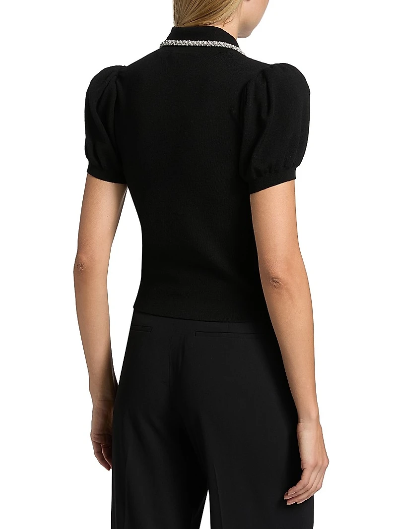 Ramona Imitation Pearl- & Crystal-Embellished Polo Sweater