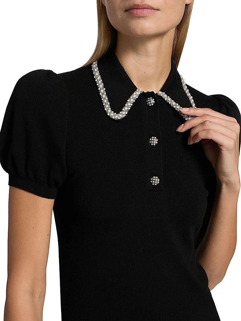 Ramona Imitation Pearl- & Crystal-Embellished Polo Sweater