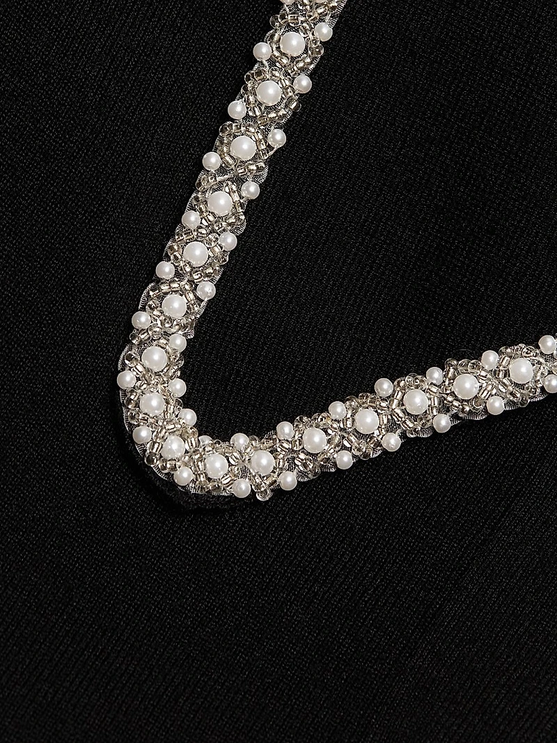 Ramona Imitation Pearl- & Crystal-Embellished Polo Sweater