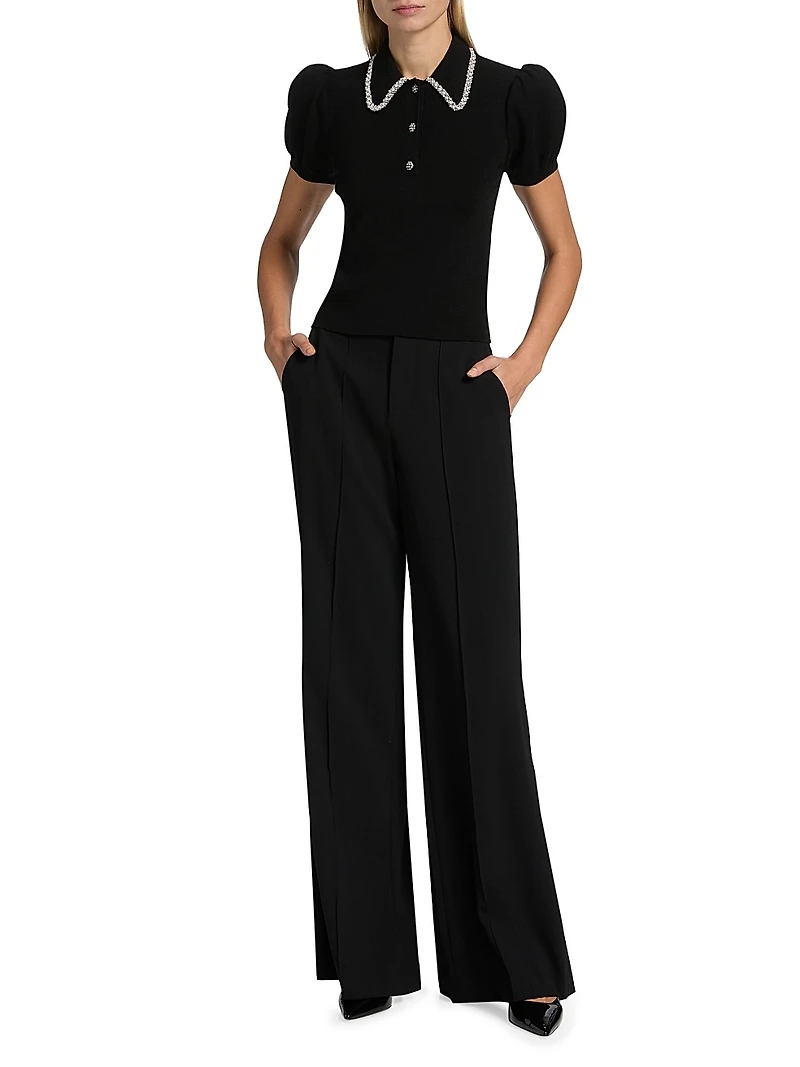 Ramona Imitation Pearl- & Crystal-Embellished Polo Sweater