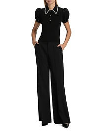 Ramona Imitation Pearl- & Crystal-Embellished Polo Sweater