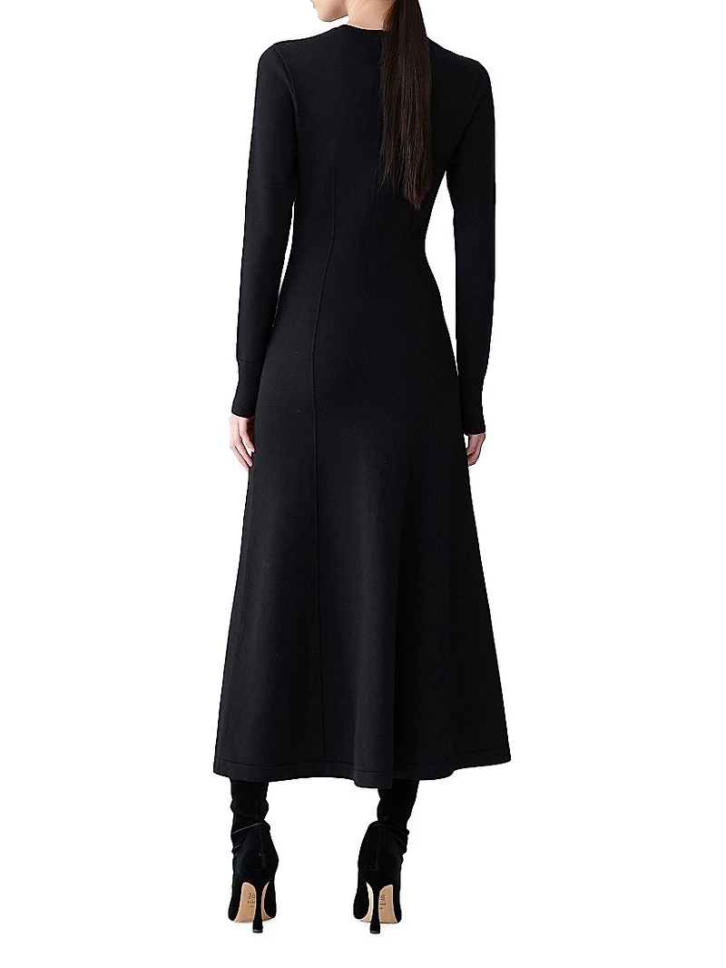 Chrysanthemum-Embroidered Wool & Silk-Blend Midi-Dress