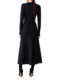 Chrysanthemum-Embroidered Wool & Silk-Blend Midi-Dress