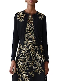 Embellished Leaf-Embroidered Silk-Cotton Cardigan
