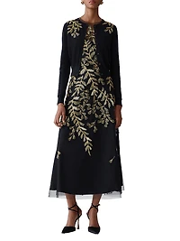 Embellished Leaf-Embroidered Silk-Cotton Cardigan