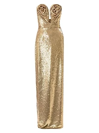 Sequined Rosette U-Neck Column Gown