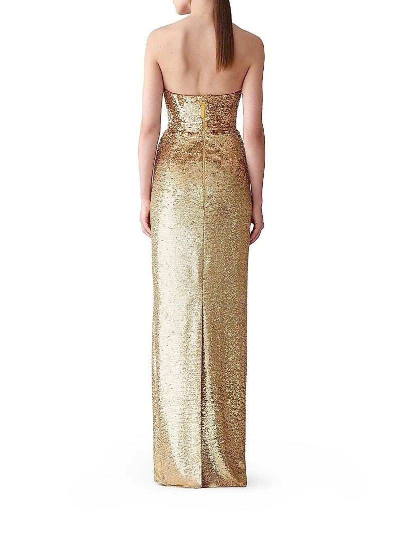 Sequined Rosette U-Neck Column Gown
