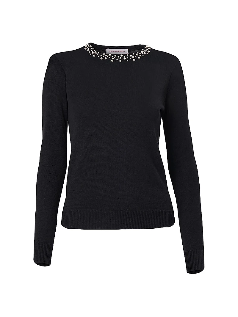 Imitation Pearl-Embellished Silk-Cotton Sweater