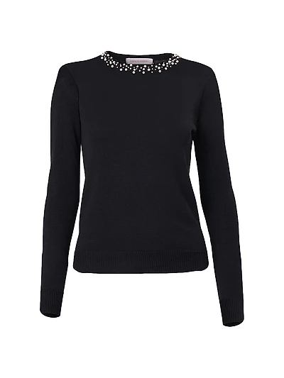 Imitation Pearl-Embellished Silk-Cotton Sweater