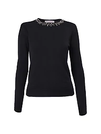 Imitation Pearl-Embellished Silk-Cotton Sweater