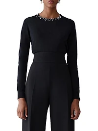 Imitation Pearl-Embellished Silk-Cotton Sweater