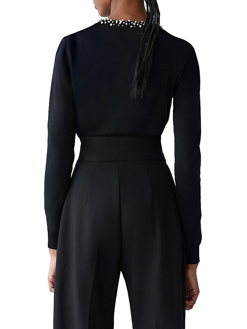 Imitation Pearl-Embellished Silk-Cotton Sweater