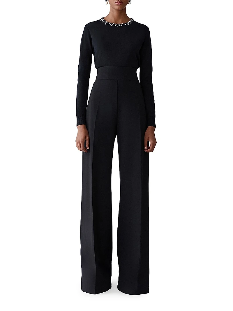 Imitation Pearl-Embellished Silk-Cotton Sweater