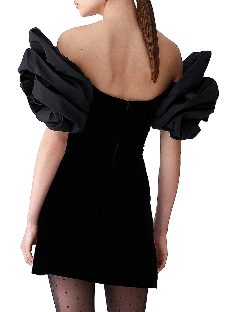 Rosette-Sleeve Cocktail Dress