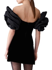Rosette-Sleeve Cocktail Dress