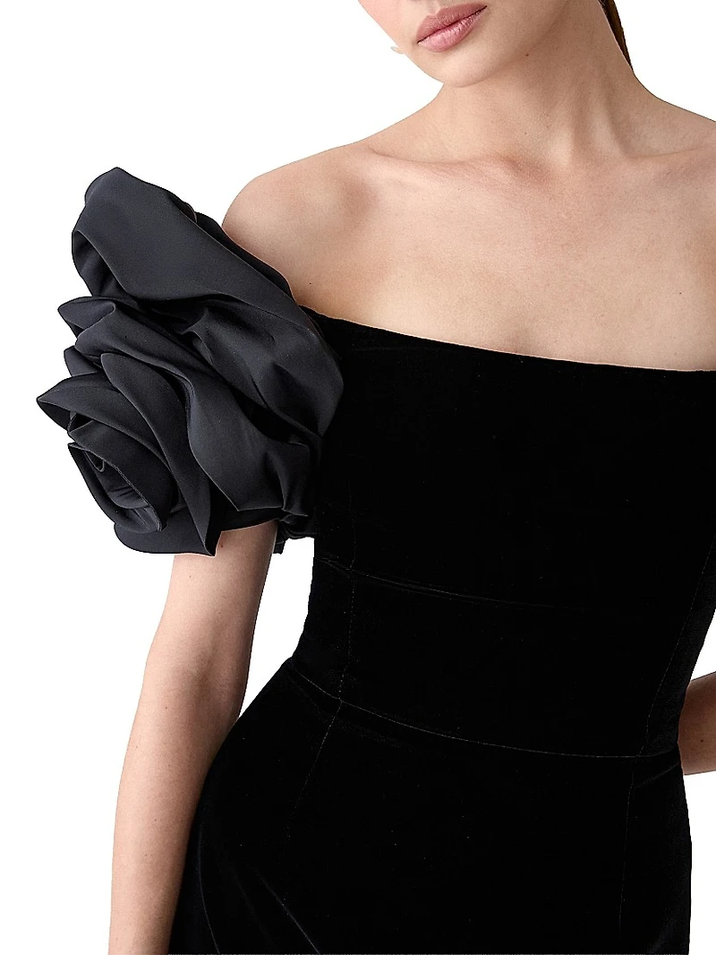 Rosette-Sleeve Cocktail Dress